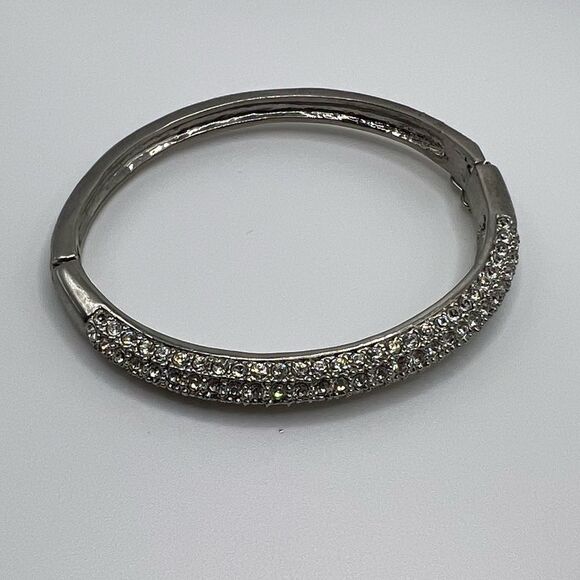Lia Sophia Silver, Crystal Pave Hinged Bangle - Picture 2 of 7